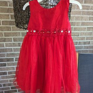 Party Dress Red Satin Jeweled Sequined Tulle Skirt (Girls 3T)